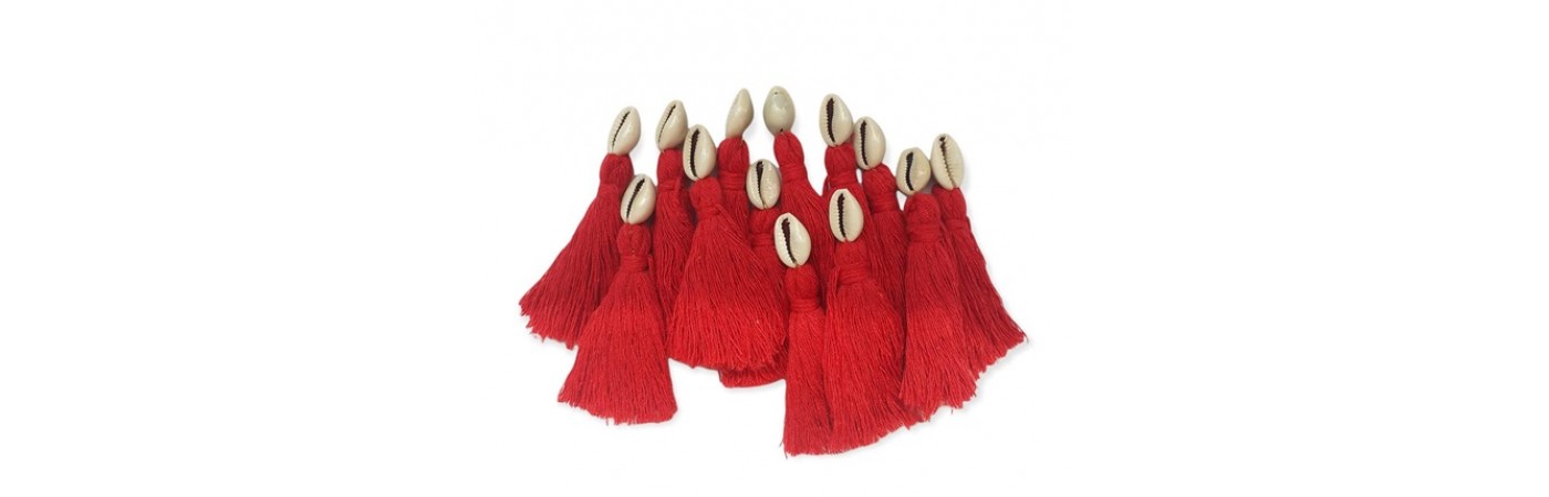 Cotton Tassels with Cowrie Shells for Saree/Blouse/Dupatta/DIY/Decor, Pack of 12 (Red)